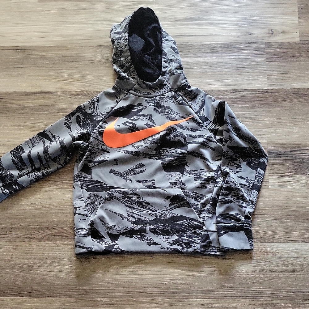 Nike Gray and Orange Camo Hoodie Sweatshirt
